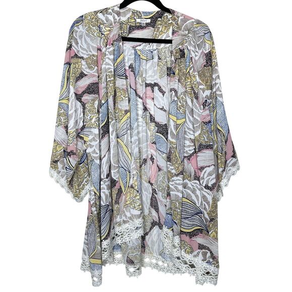 Jodifl Floral Satin Lace Kimono Duster Cardigan Open Drape Size Medium - Picture 1 of 7